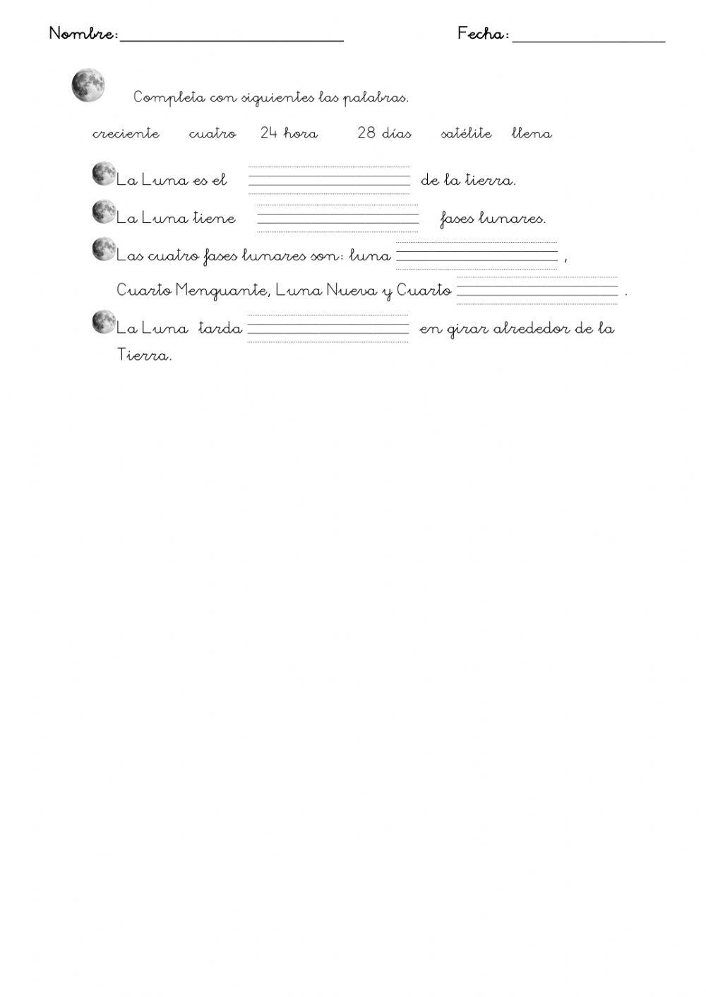 Hoja 5: El sol, la tierra y la luna: LA LUNA Y SUS FASES