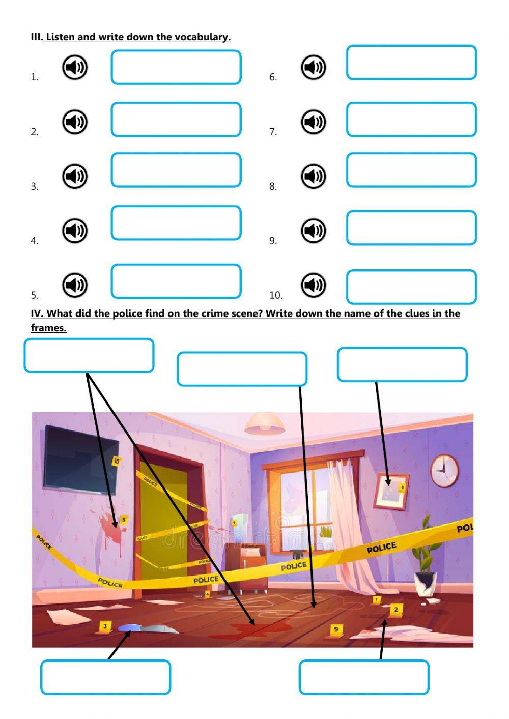 Crime scene investigation vocabulary
