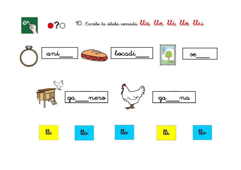 Escritura de palabras LL