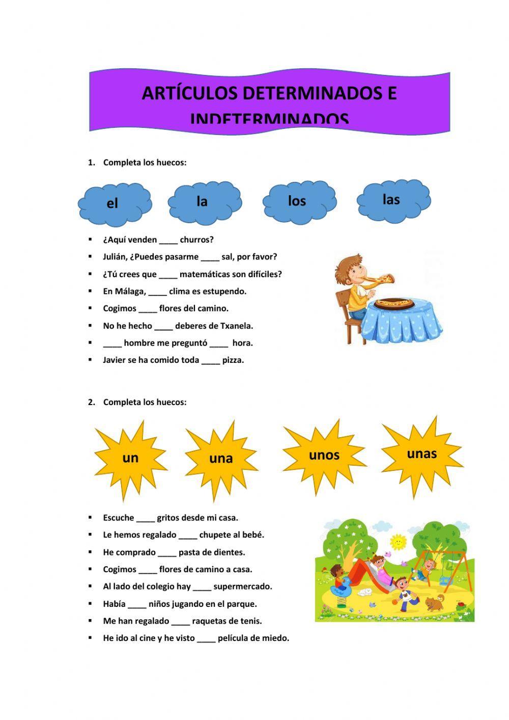 Artículos Determinados E Indeterminados Activity Live Worksheets