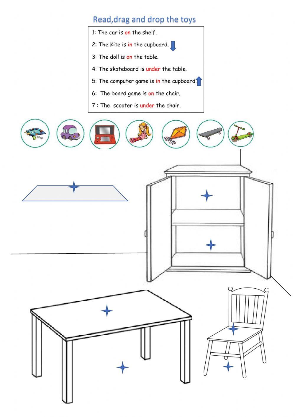 Drag and drop the toys.