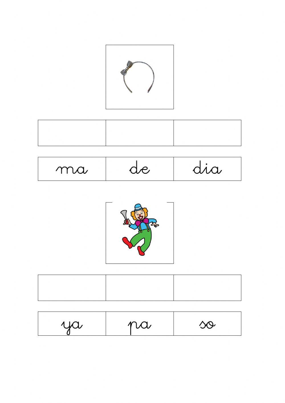 Ordenar sílabas para formar palabras.