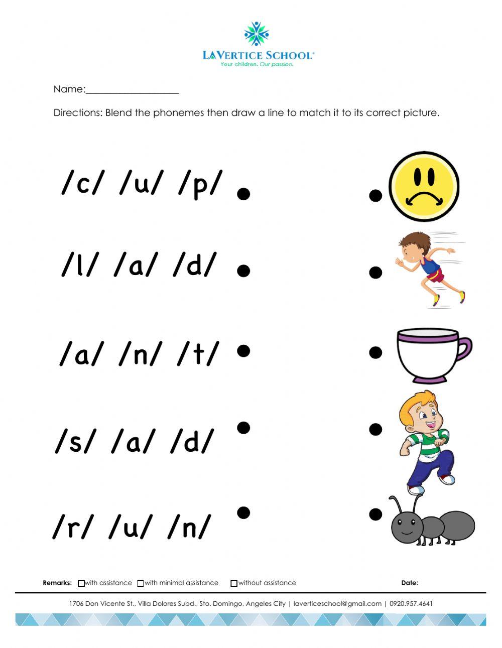 blending phoneme online exercise for Live Worksheets