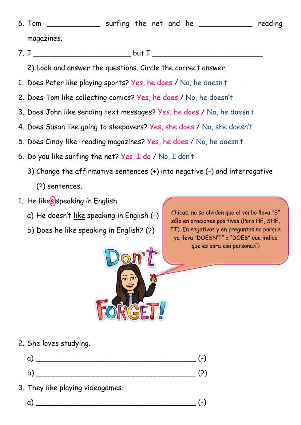 SKILLS WORK- Likes and Dislikes