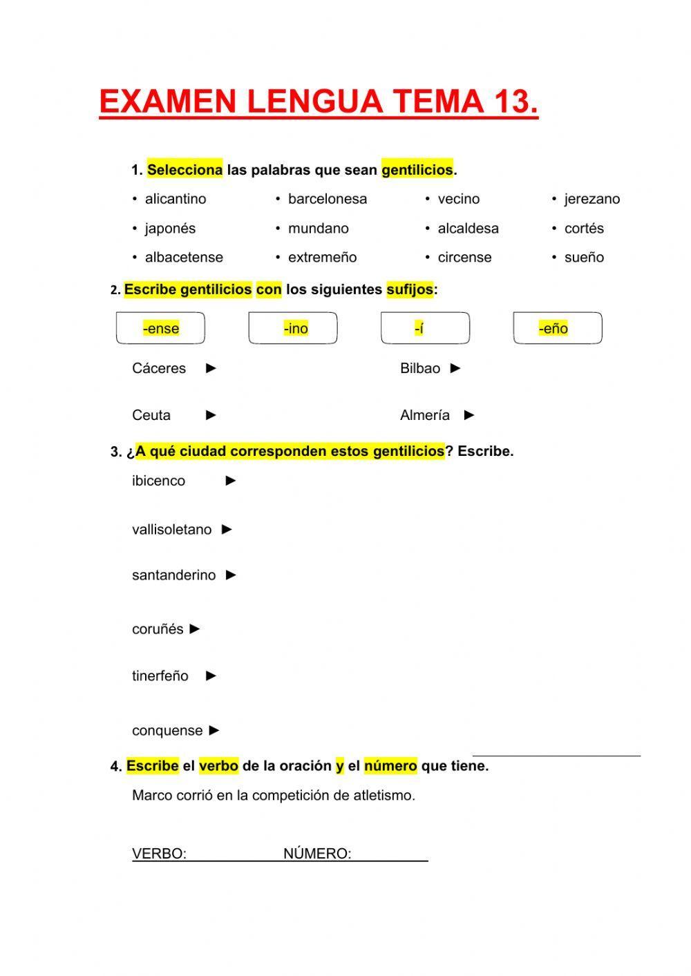 Examen lengua tema 13 adaptado
