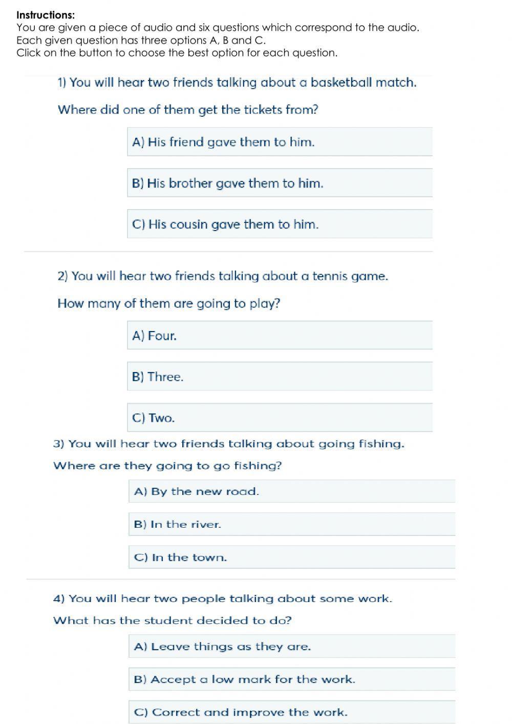 1. Listening Part 2 Pet for schools