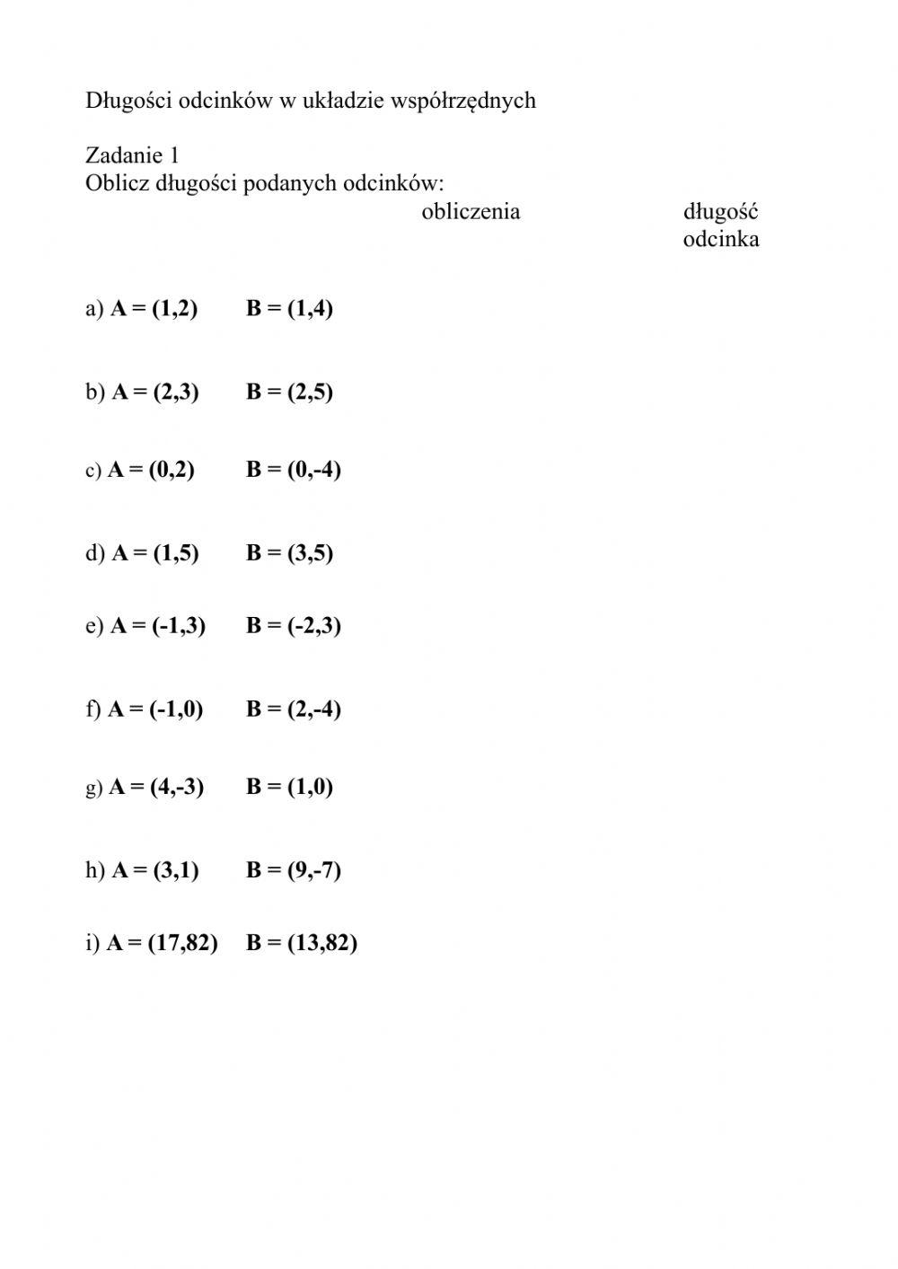 Odcinki w układzie współrzędnych