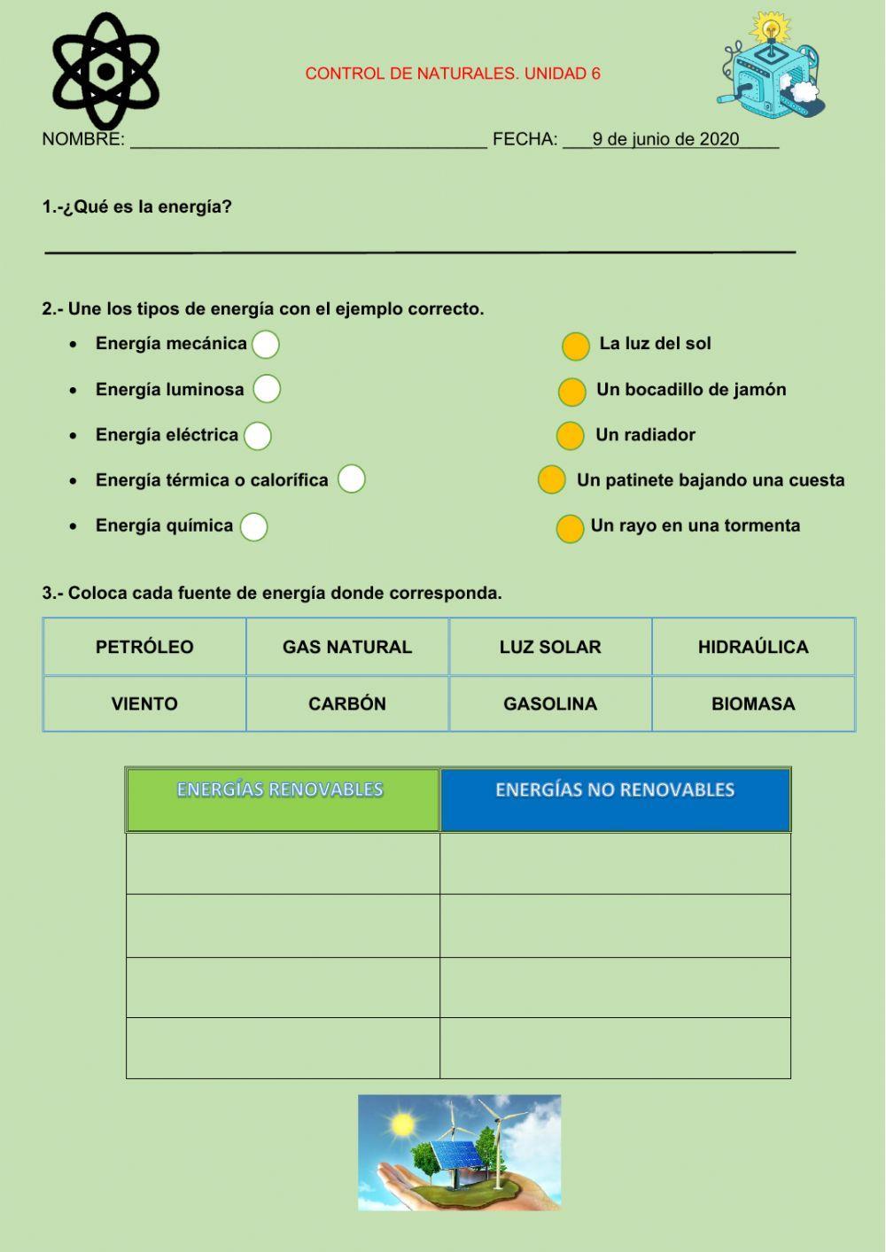 Control de Ciencias Naturales. Unidad 6