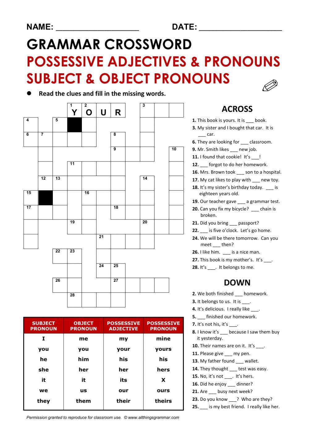 5807636 pronouns crossword puzzle Uriah A Quaites