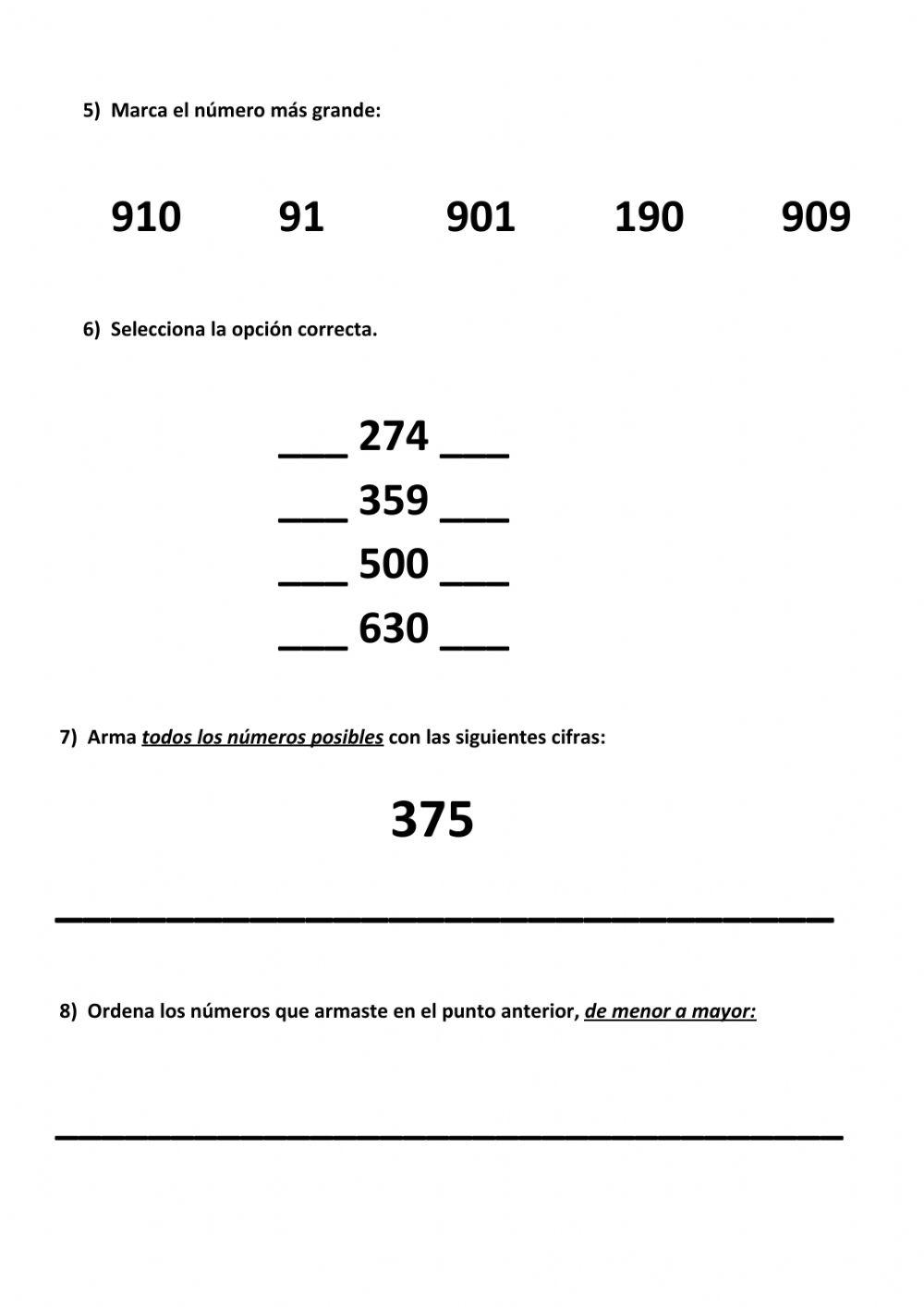 Numeracion del 100 al 900