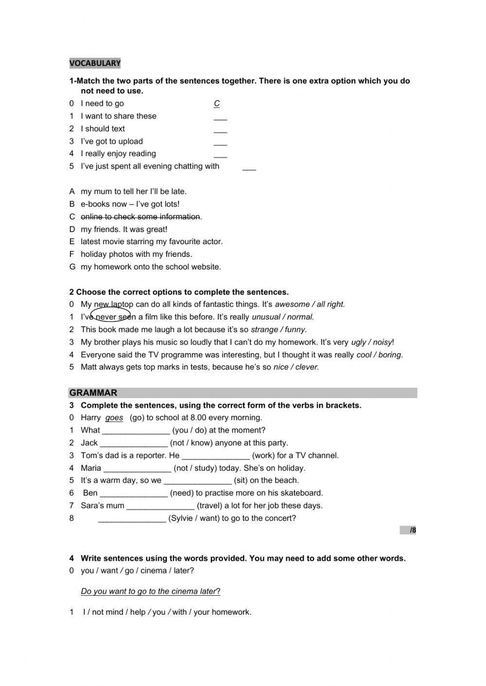 Wider world 3 unit 1 test