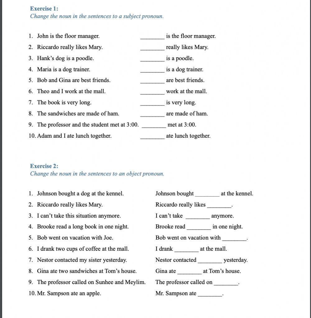 Object and Subject Pronoun