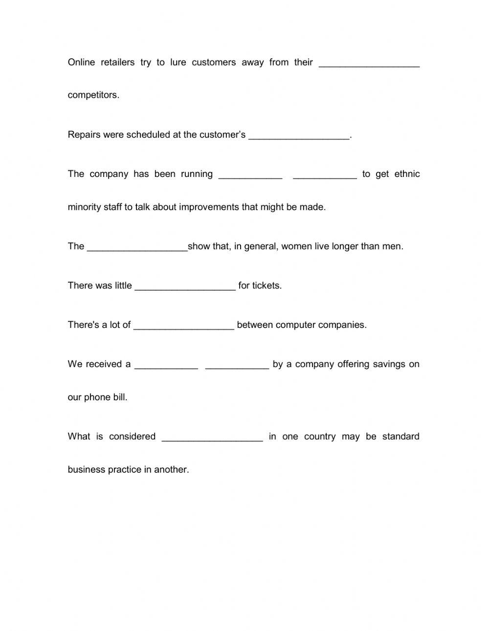 Sales and Market Research Vocabulary