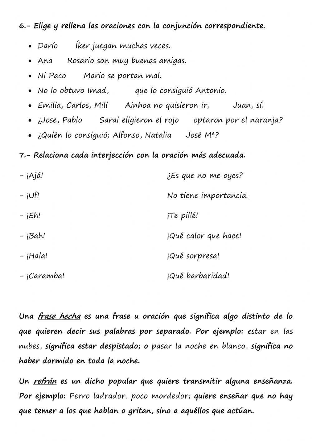 Las preposiciones, las conjunciones y las interjecciones
