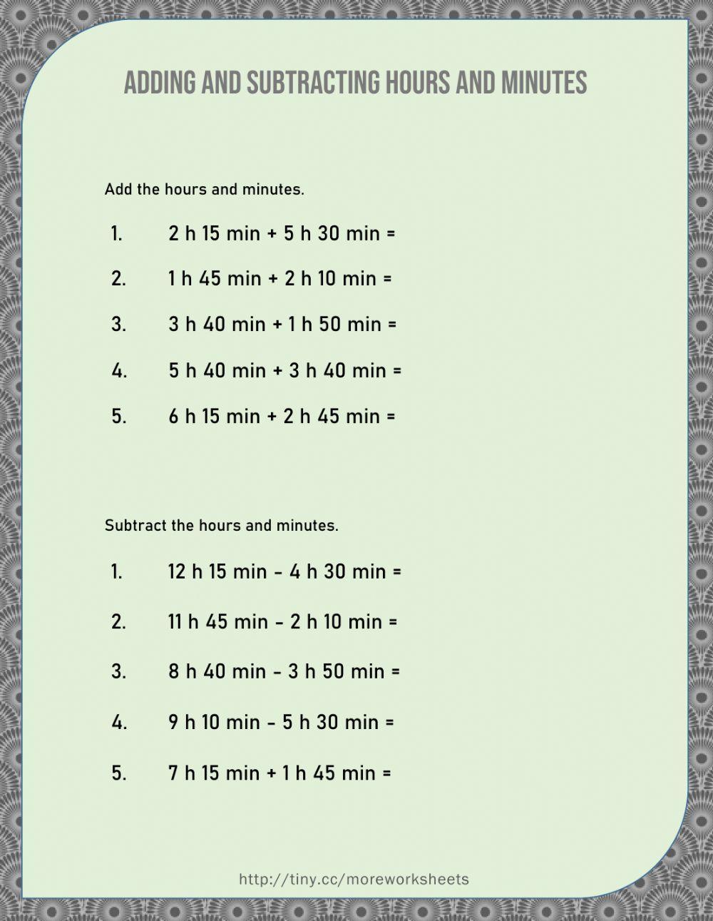 Adding and Subtracting Time