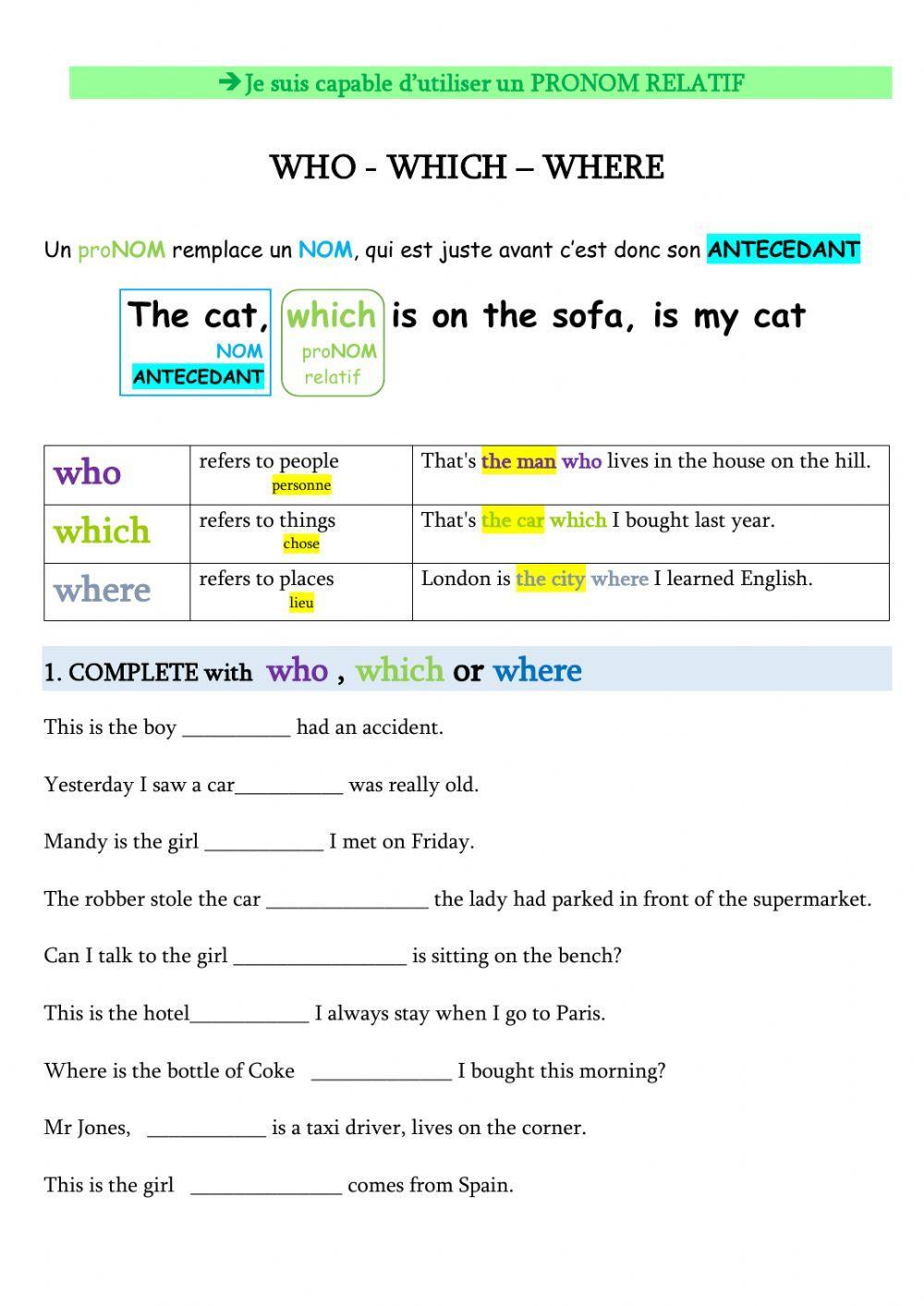 RELATIVE CLAUSES - phrases relatives