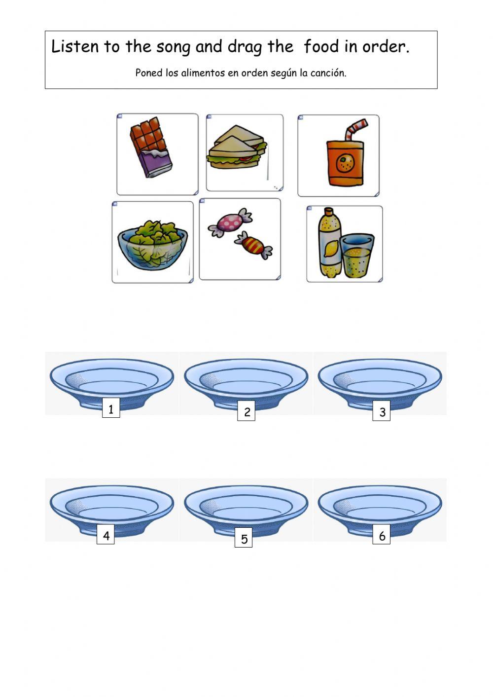 Listen and drag the food in order.