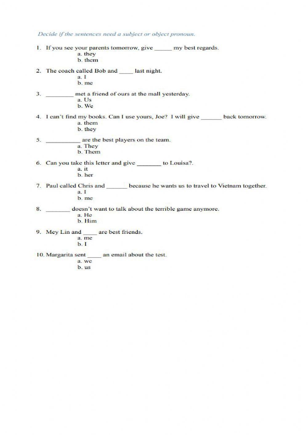 Present Simple - Subject-Object pronoun