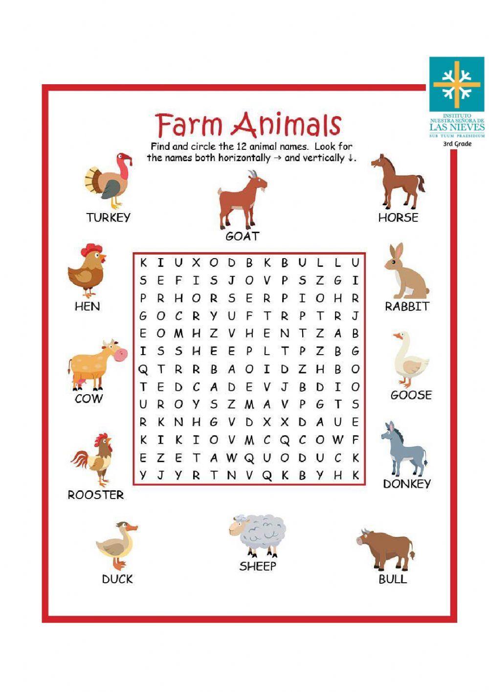 Farm animals wordsearch