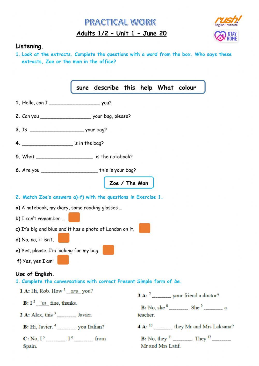 Adults 1-2 Practical Work unit 1