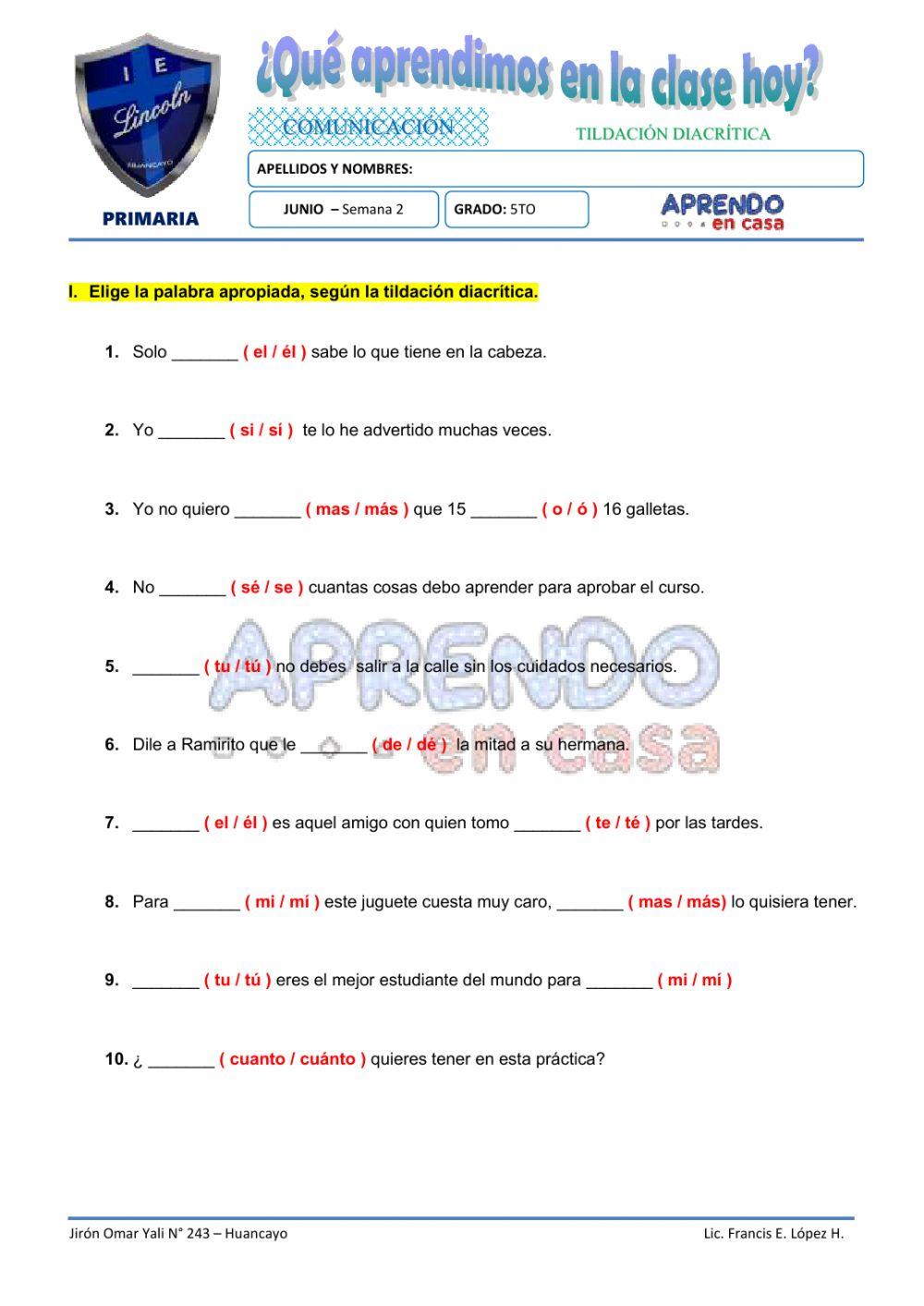 Practica tildacion diacrítica