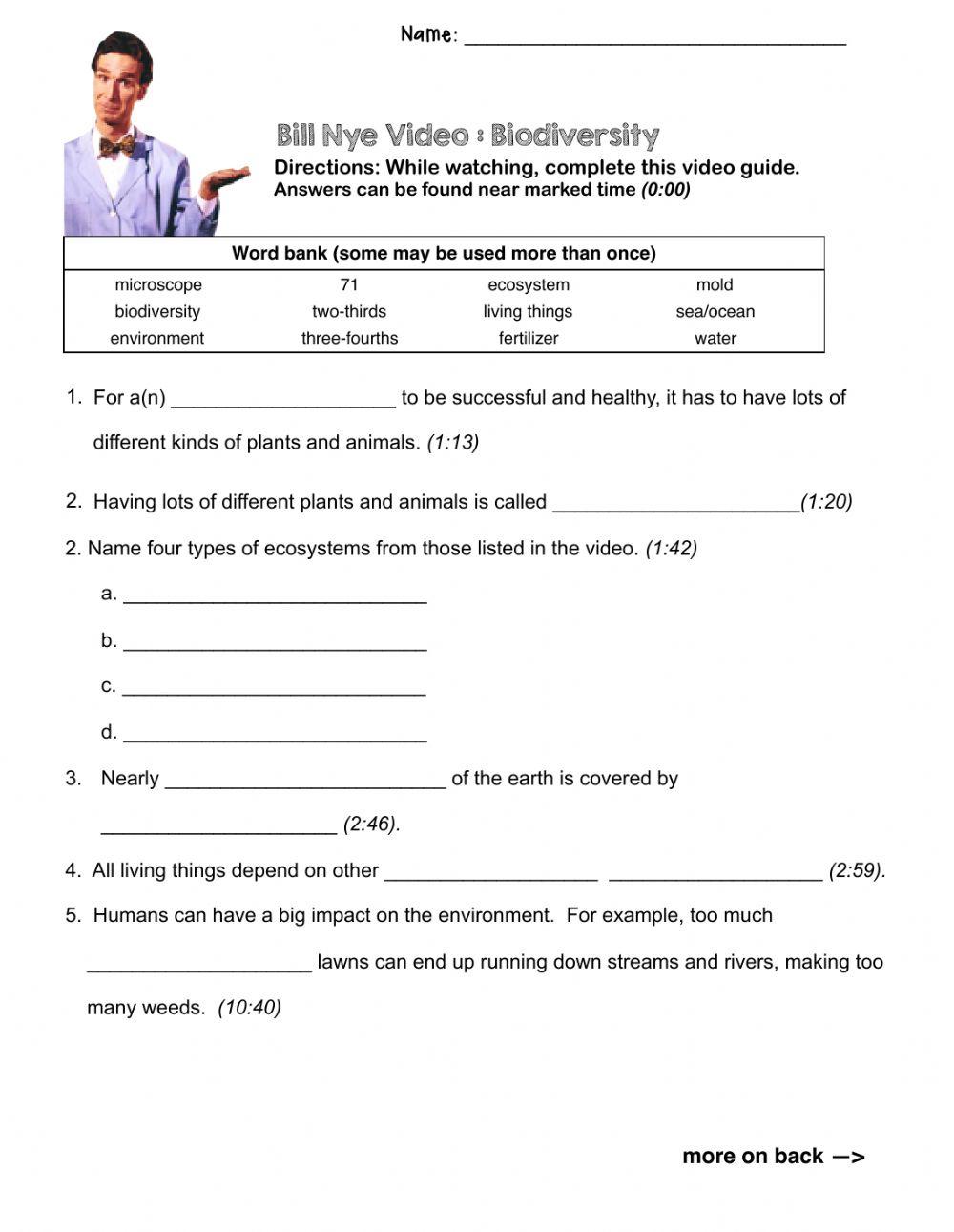 Bill Nye: Biodiversity online exercise for Live Worksheets Bill Nye: Biodiversity online exercise for Live Worksheets