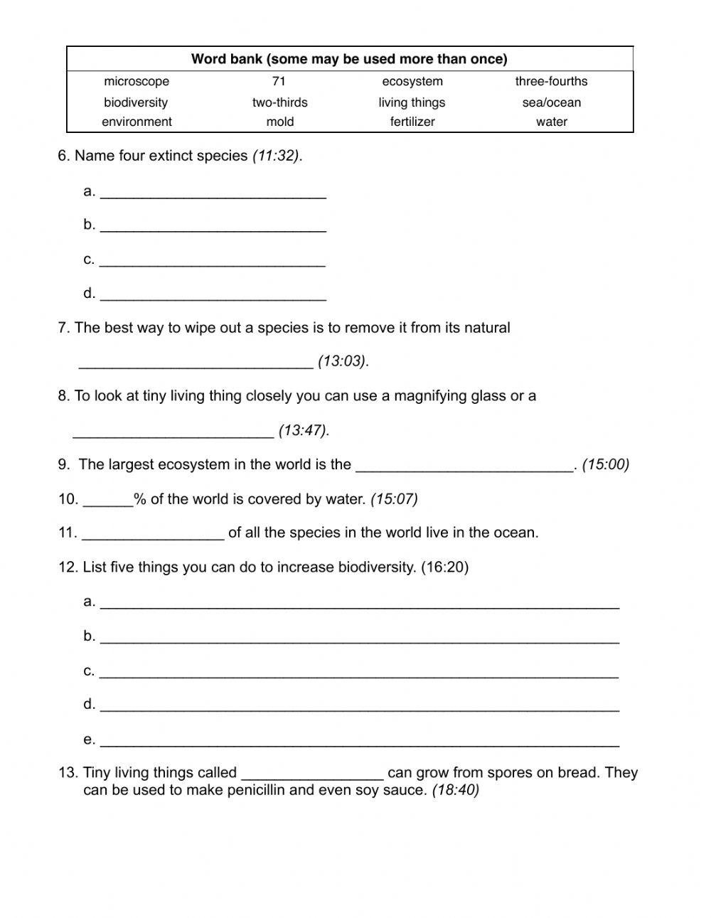 Bill Nye: Biodiversity online exercise for Live Worksheets
