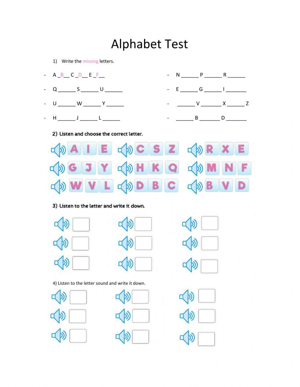 Тест на алфавит. Alphabet Test. LIVEWORKSHEETS оценка 9.