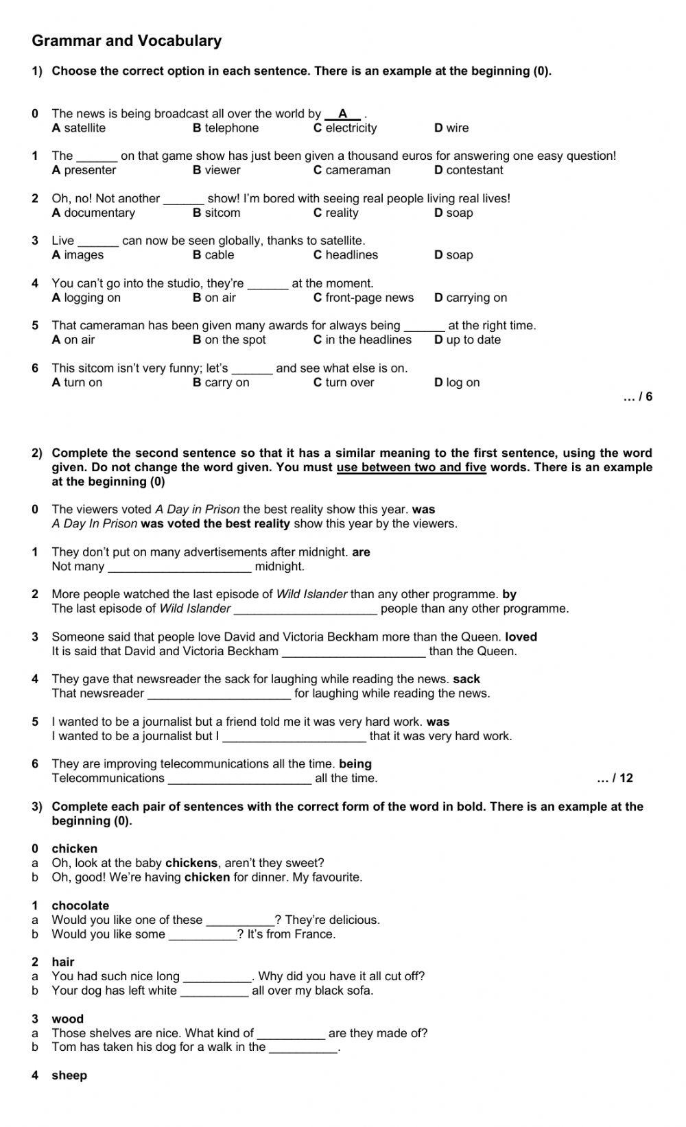 Vocabulary and Grammar