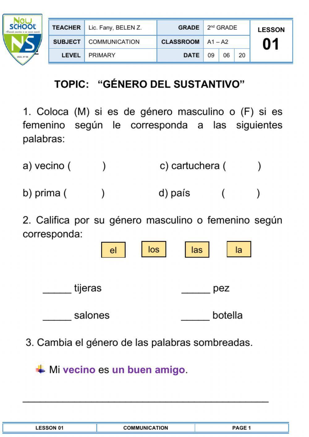 El Género del sustantivo