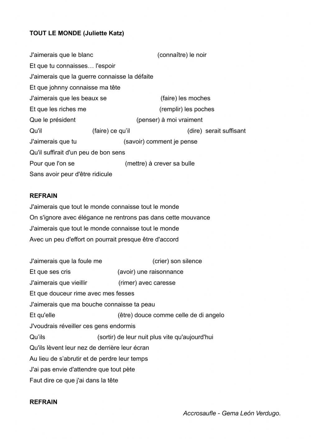 Tout le Monde (Juliette Katz) Subjonctif