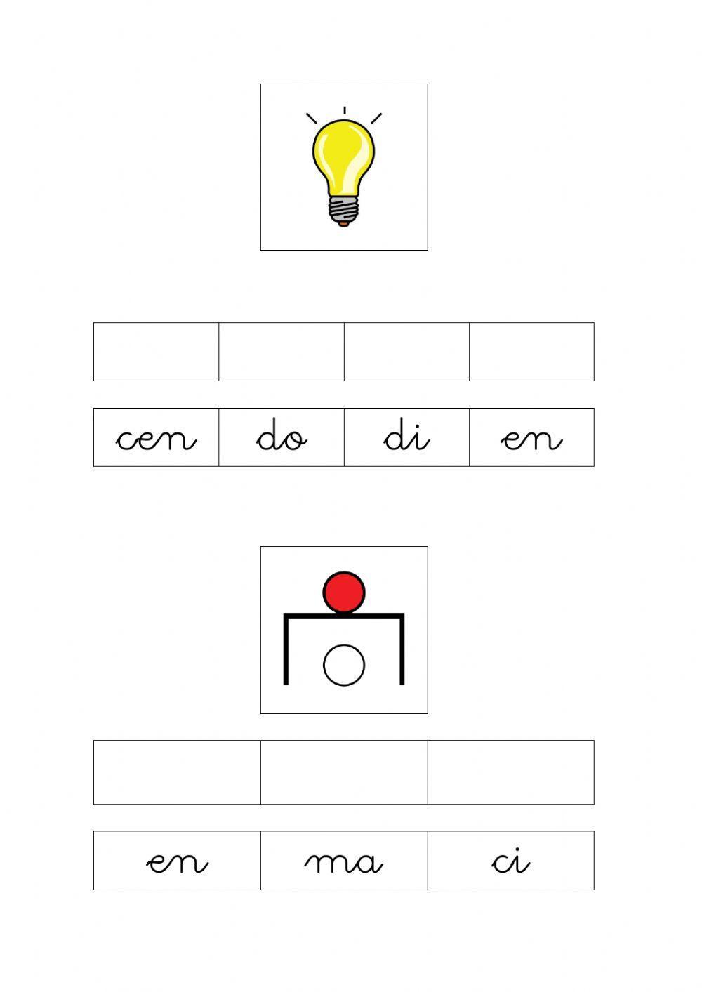 Ordenar sílabas para formar palabras.
