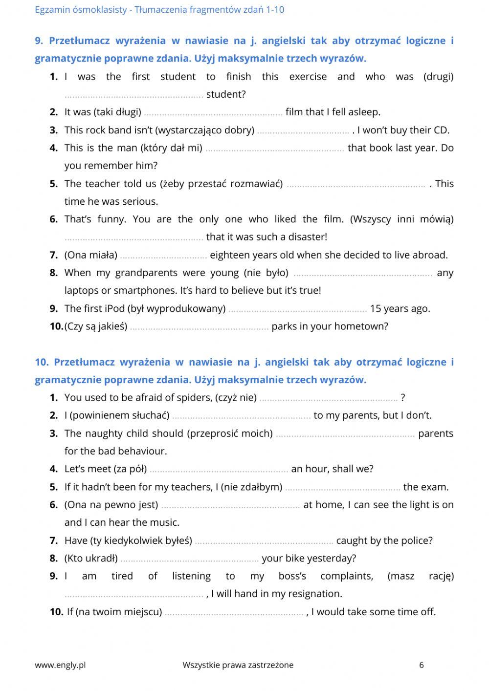 Tłumaczenie.ósmoklasisty