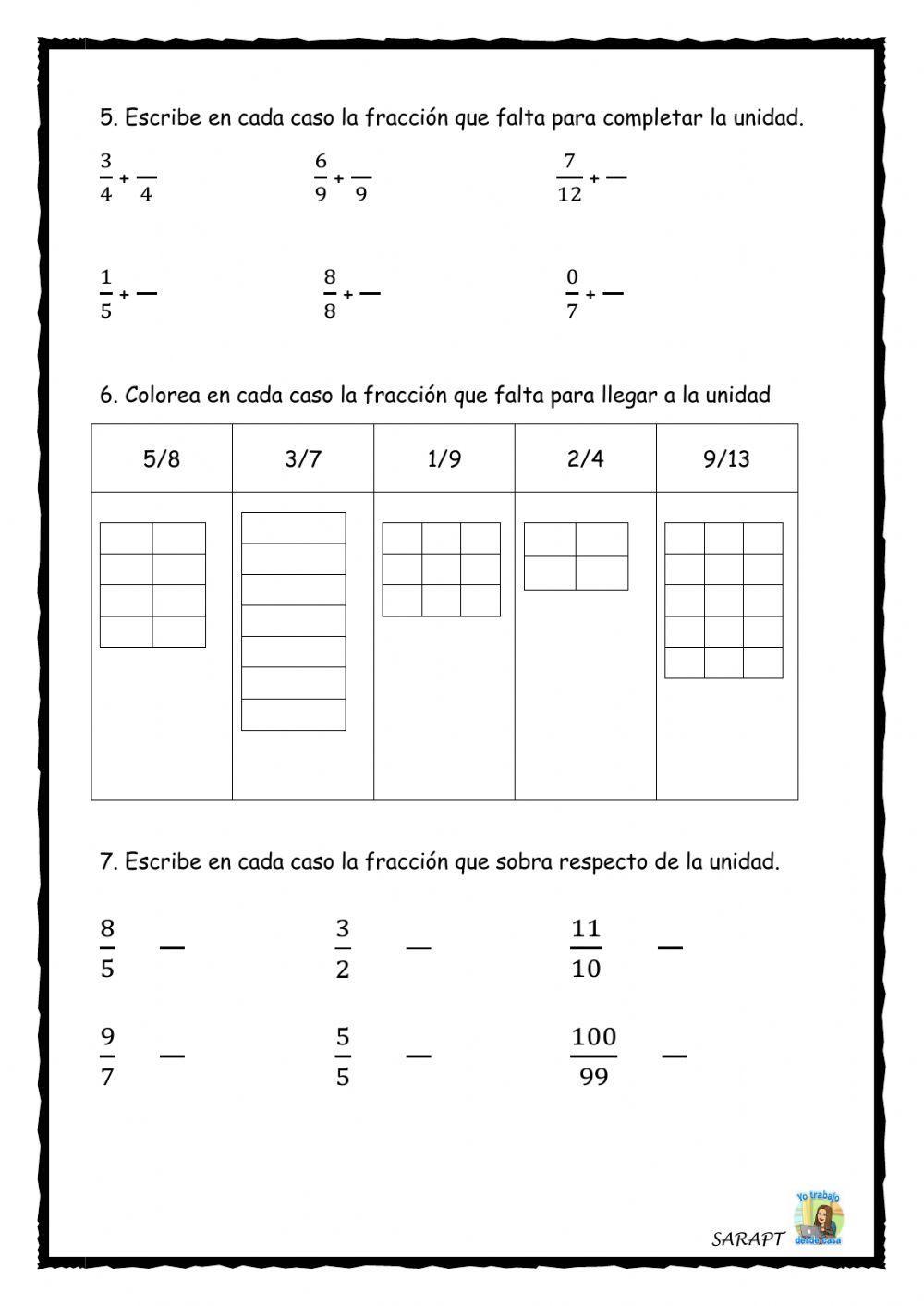 Fracciones mayores y menores que la unidad