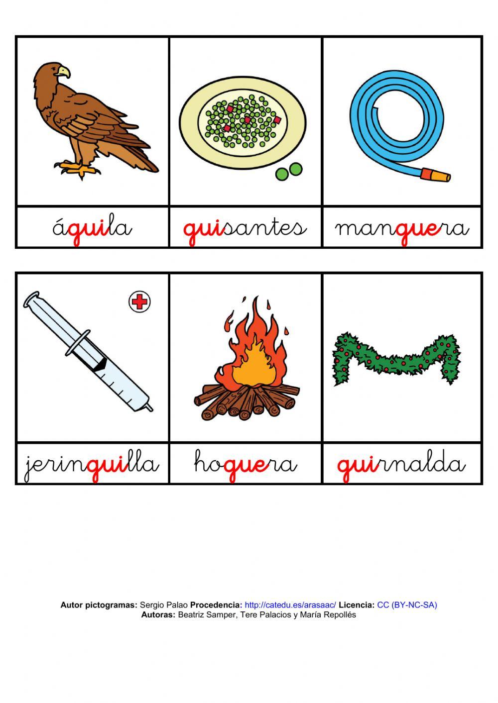 Lectura de palabras con sílabas GUE GUI