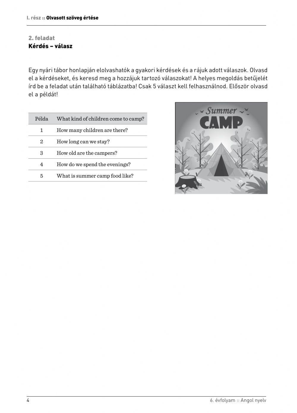 Angol Kompetencia teszt 6. osztály 2019