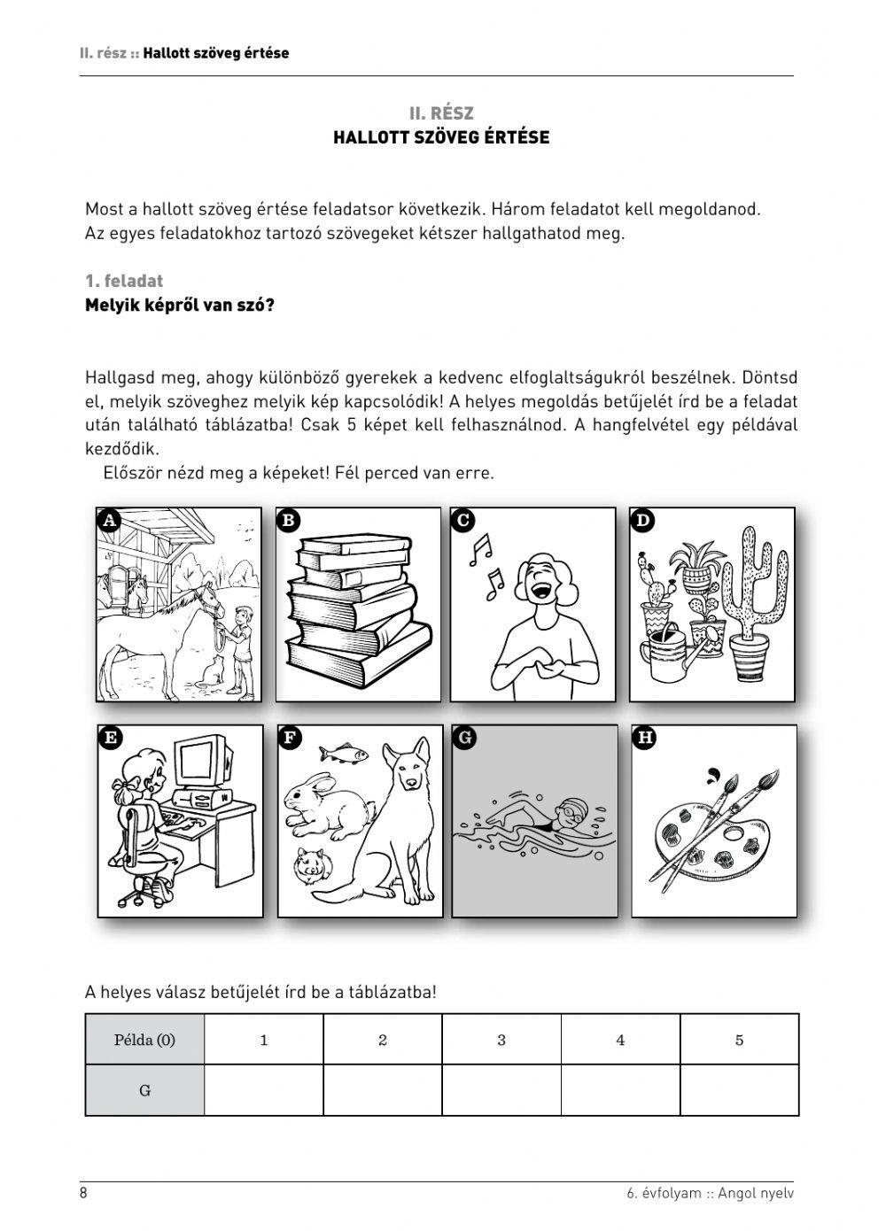Angol Kompetencia teszt 6. osztály 2019