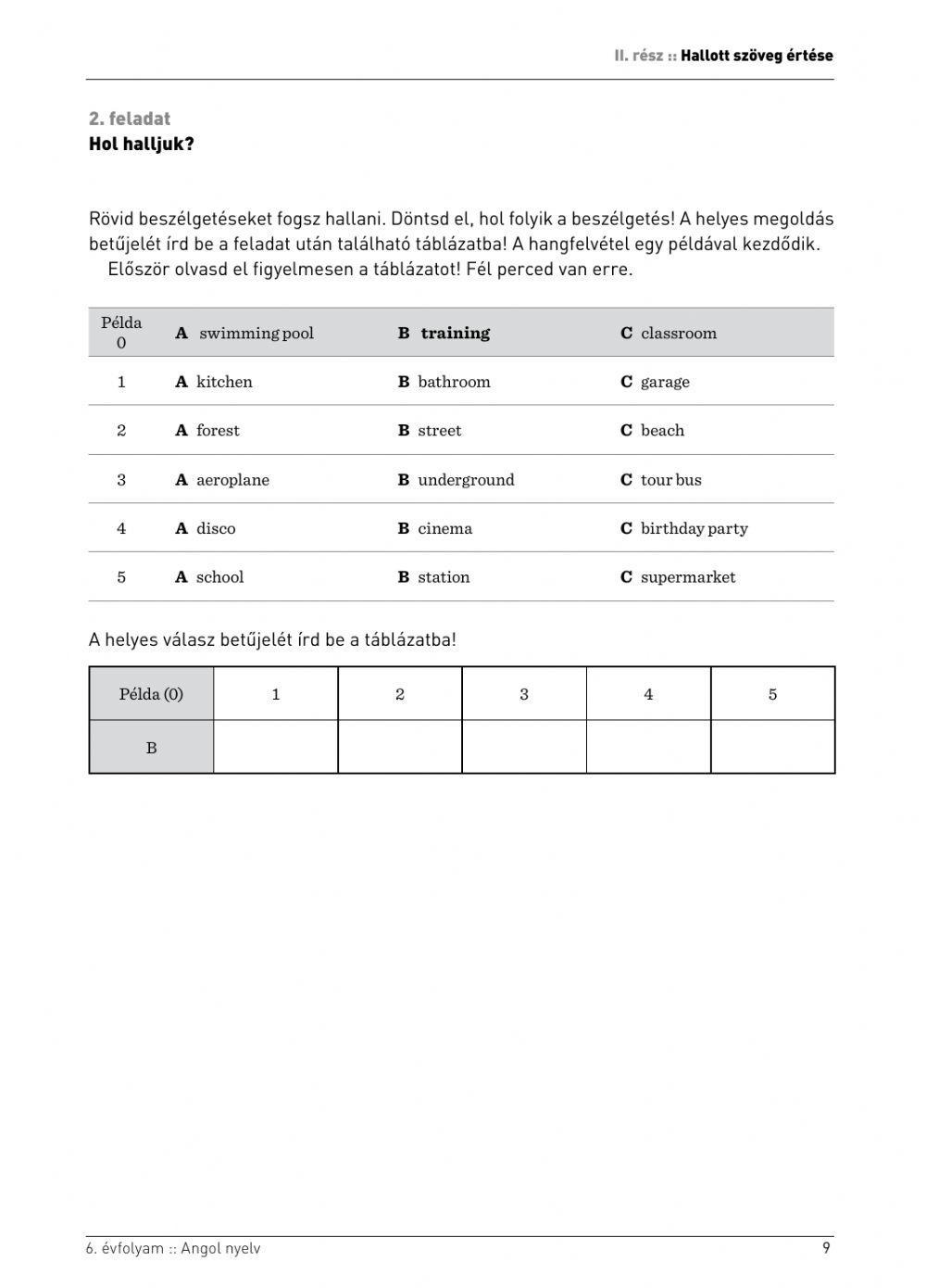 Angol Kompetencia teszt 6. osztály 2019