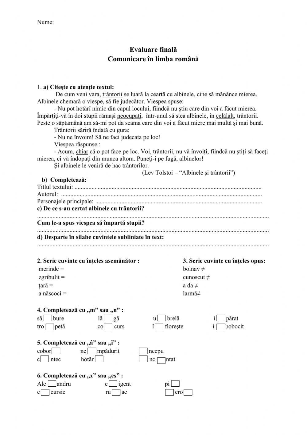 Evaluare finala CLR clasa a II-a | VoineagRaluca | Live