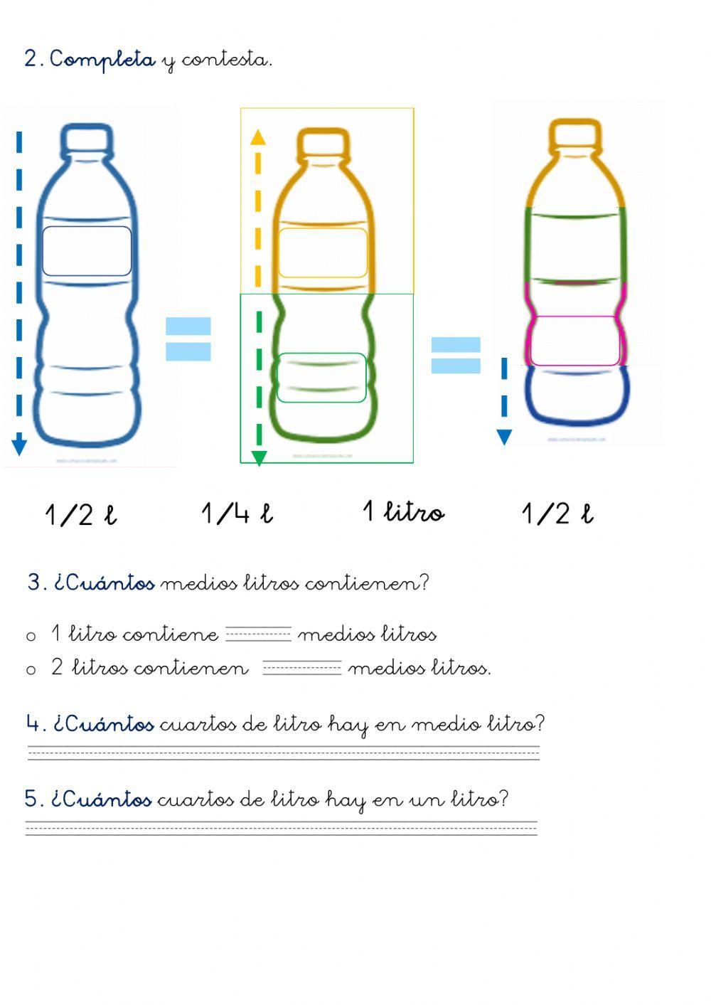 Ficha 3: litro, medio litro y cuarto de litro.