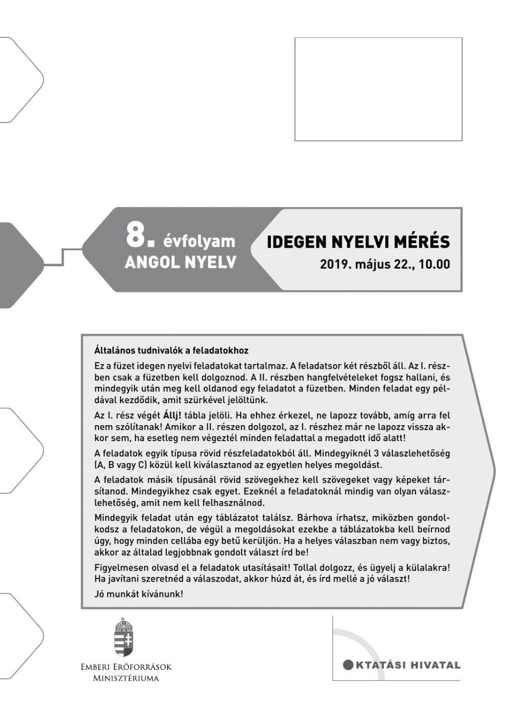 Kompetencia teszt 8. osztály 2019