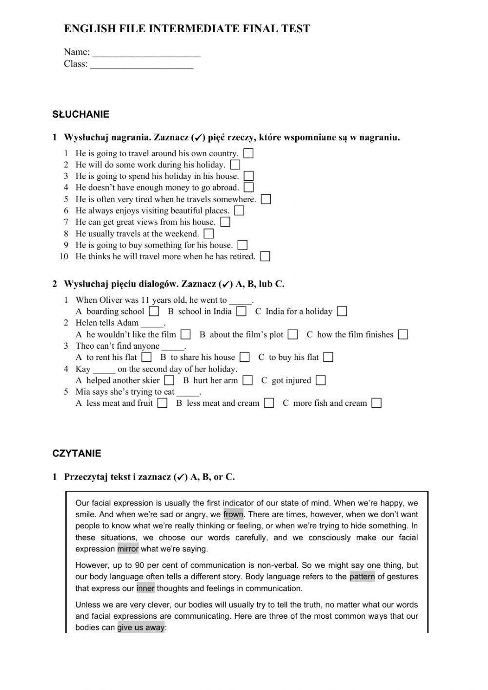 English File Intermediate Final Test