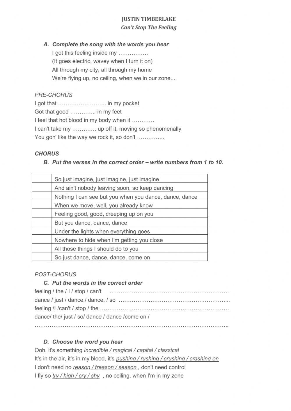 Can't stop the feeling