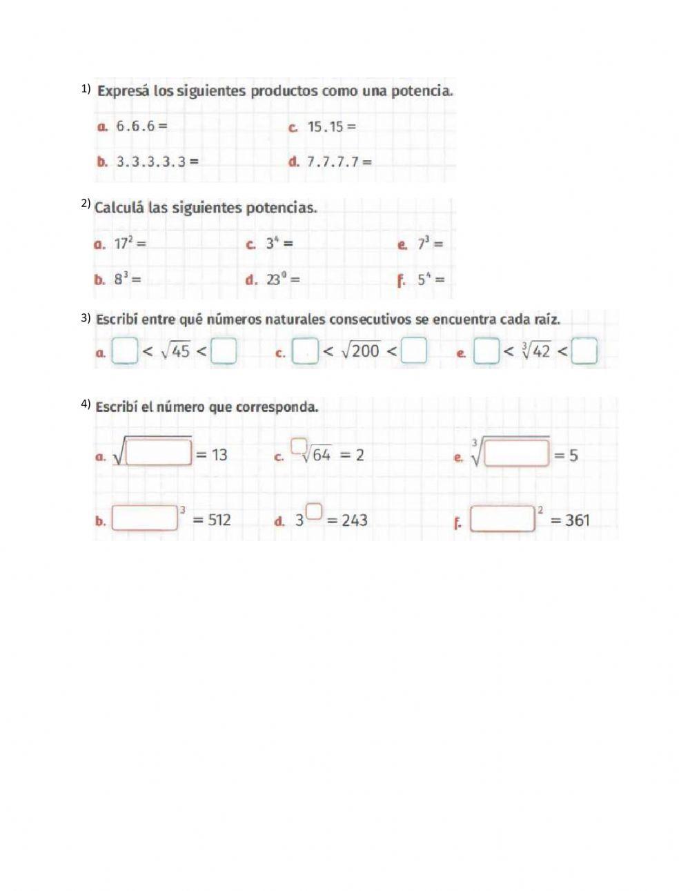 Potencia y raíz de números naturales