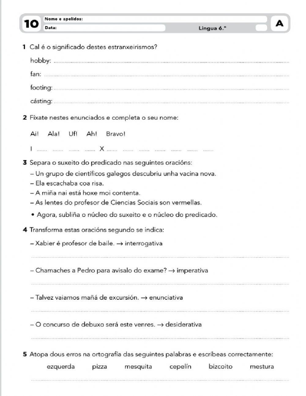 Autoavaliación temas 10 y 11 lingua galega