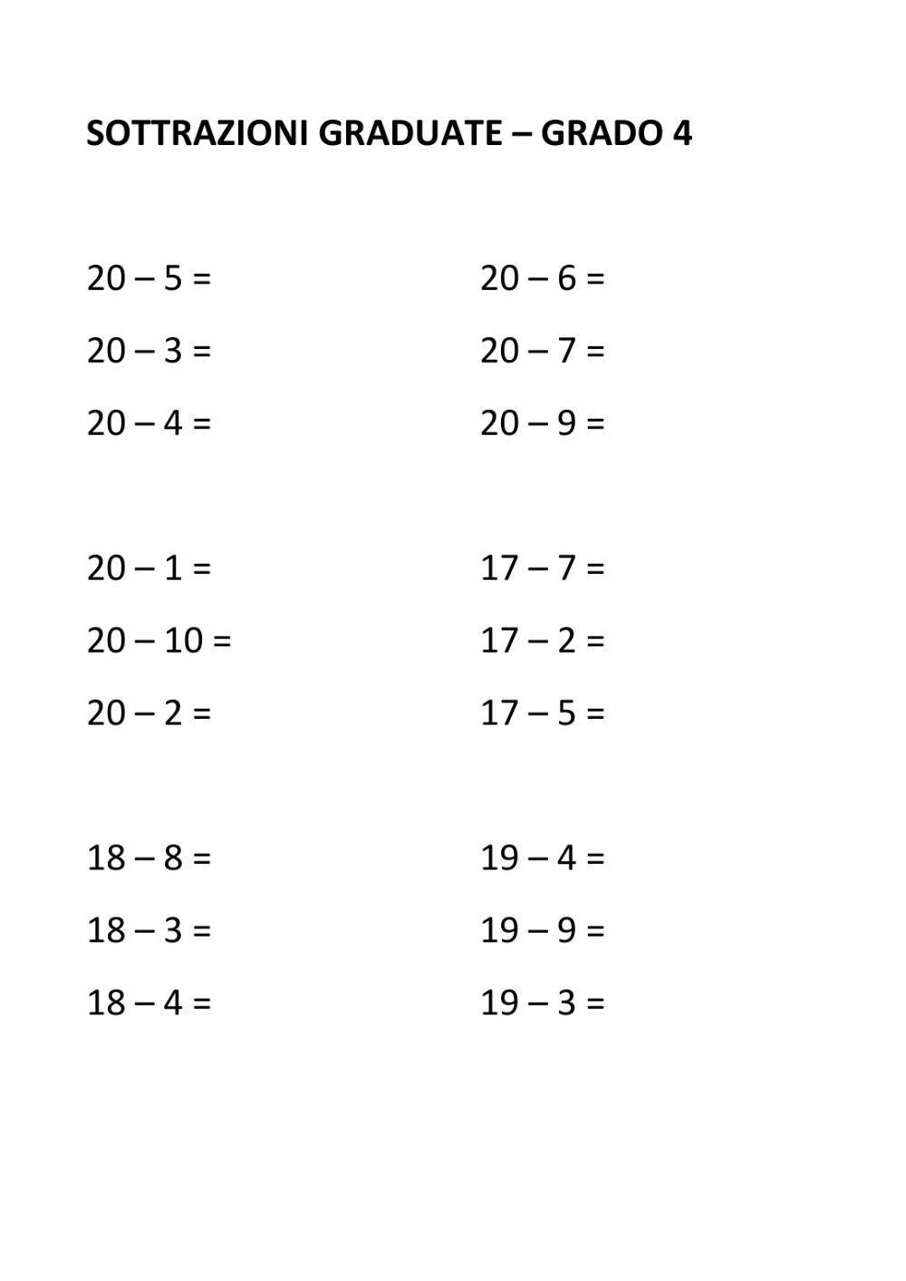 Sottrazione Graduate - Grado 4