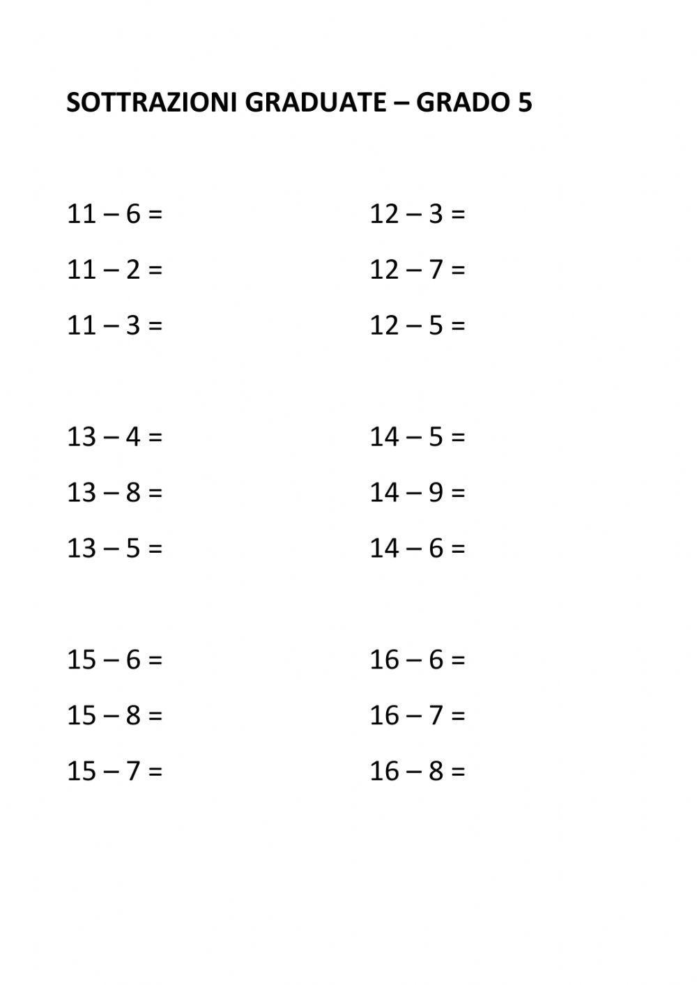 Sottrazione Graduate - Grado 5