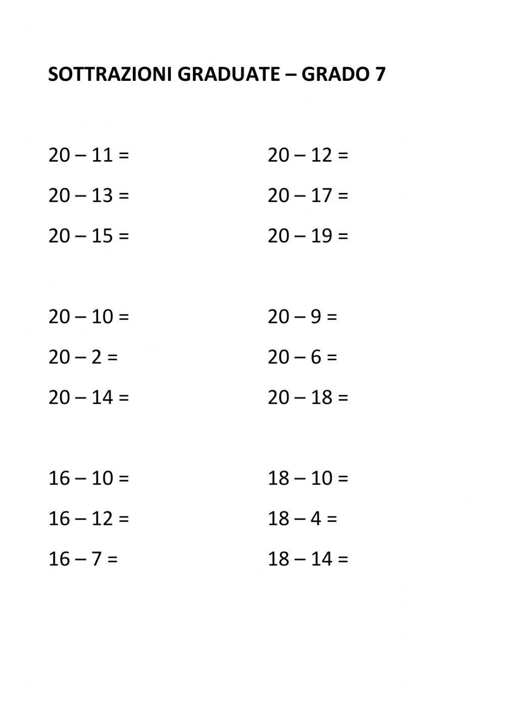 Sottrazione Graduate - Grado 7