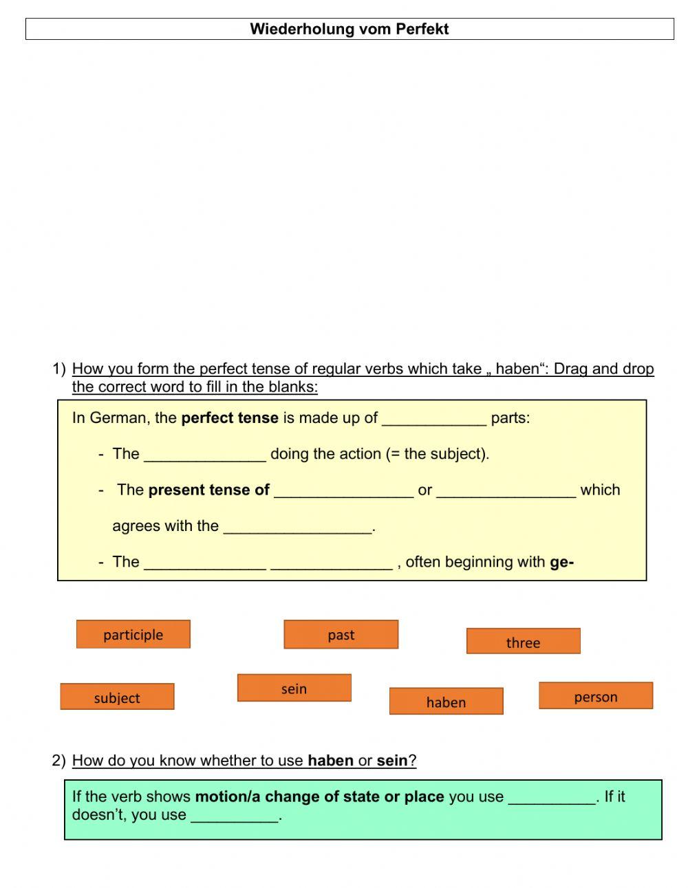 Das perfekt - Wierderholung