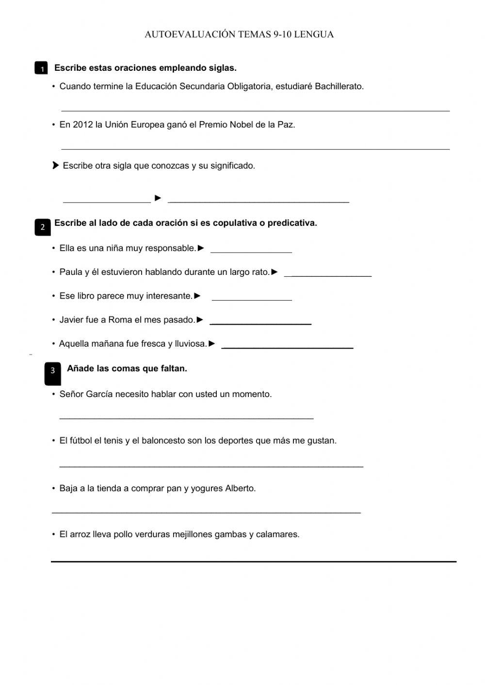 Autoevaluación temas 9 y 10 lengua